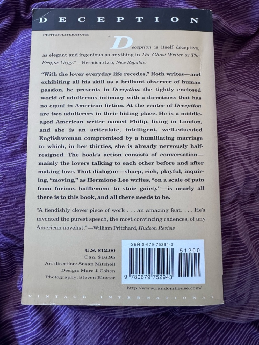 📚Philip Roth - Deception (Black, Tan) Paperback - Picture 2 of 2